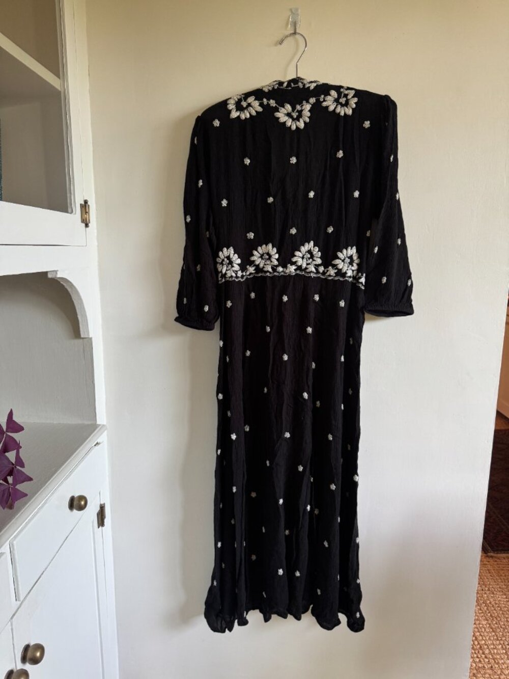 Free People Black Embroidered Fable Midi Dress Large L - Picture 2 of 3